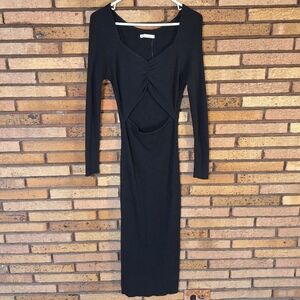 Abercrombie & Fitch Medium Tall Black Ribbed Long Sleeve Bodycon Sweater Dress